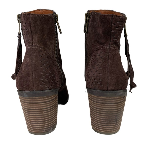 Lucky Brand Western Booties Perforated Boho Brown Suede Leather Ankle Boot - Picture 6 of 12
